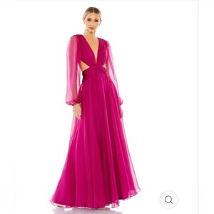 Mac Duggal by Ieena Ruched Cut Out Puff Sleeve A Line Gown
